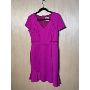 NUE Magenta Pink Satin Trim Short Sleeve Mermaid Sheath Dress Size 8 US 10 UK